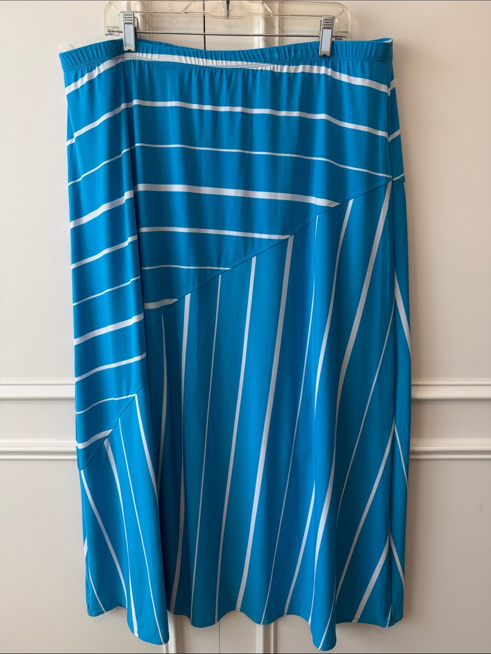 Susan Graver Teal-Blue Striped Maxi Skirt